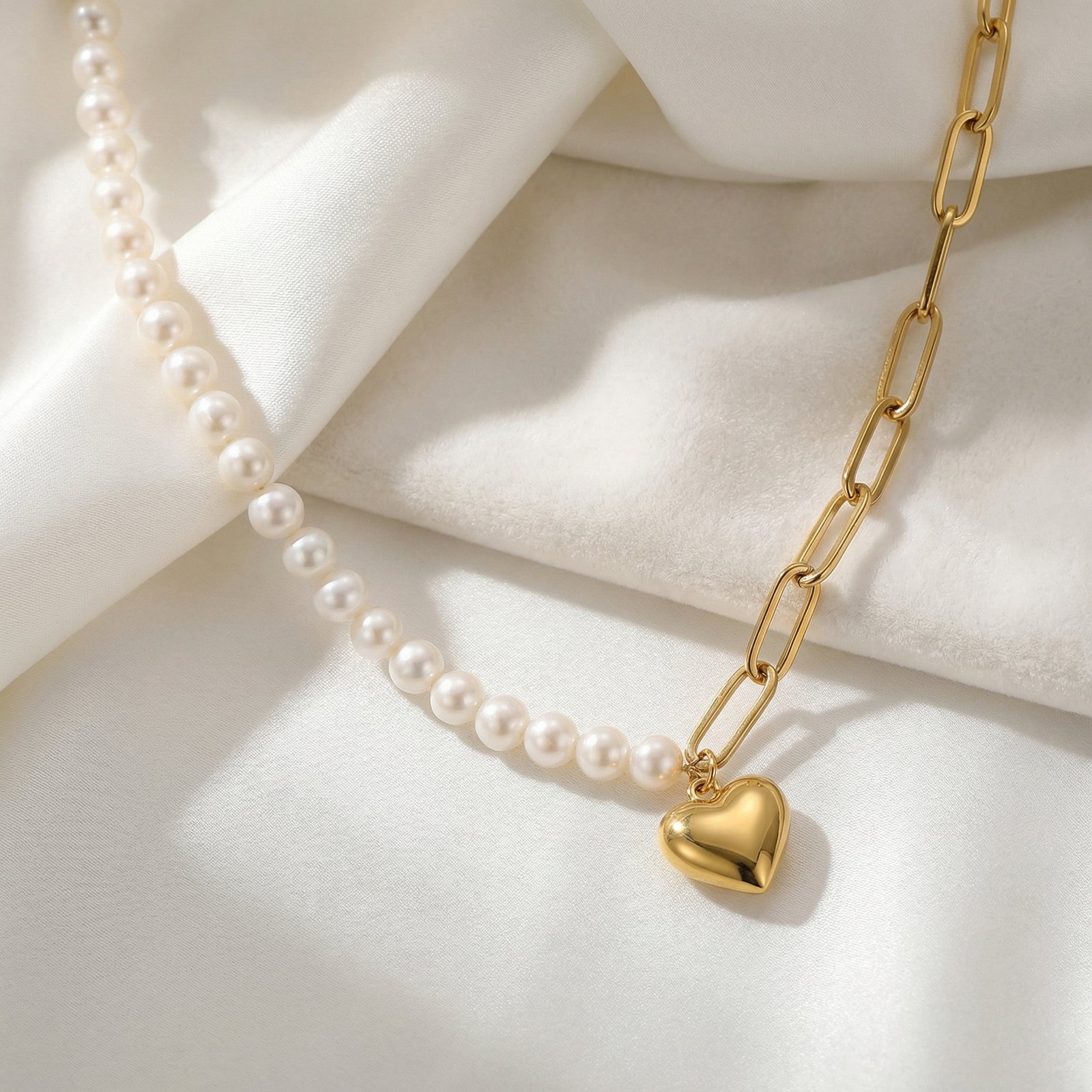 שרשרת חצי פנינים לב – תמונה 4