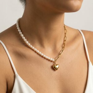 שרשרת חצי פנינים לב